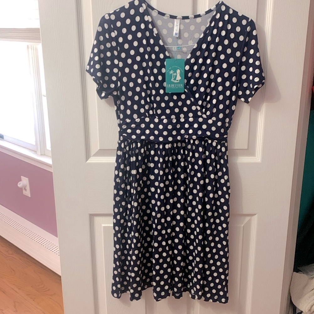 NWT Classic navy pocadot dress